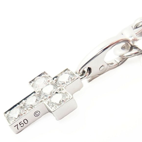 Authentic! Cartier 18k White Gold 3 Charm Bracelet with Diamond Cross Double C's - Picture 6 of 12
